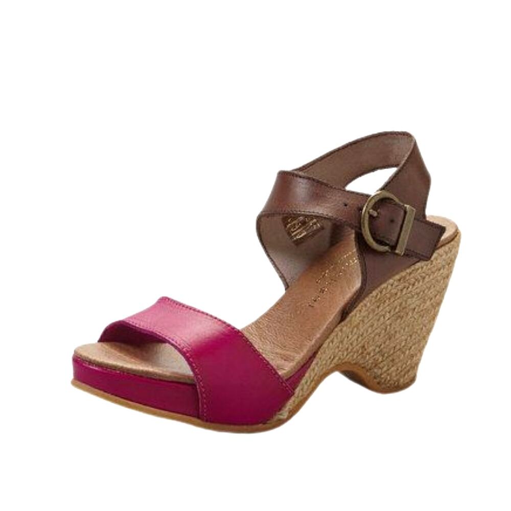 Anthro Eric Michael Platform Wedge Leather Nemo Ankle Strap Sandal Pink Brown 39